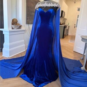 Johnathan Kayne Royal Blue Velvet Prom Dress